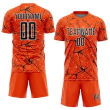 Laden Sie das Bild in den Galerie-Viewer, Custom Orange Black-White Abstract Network Crackle Sublimation Soccer Uniform Jersey
