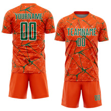 Загрузить изображение в средство просмотра галереи, Custom Orange Kelly Green-White Abstract Network Crackle Sublimation Soccer Uniform Jersey
