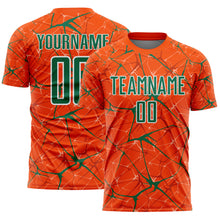 Загрузить изображение в средство просмотра галереи, Custom Orange Kelly Green-White Abstract Network Crackle Sublimation Soccer Uniform Jersey
