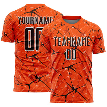 Custom Orange Brown-White Abstract Network Crackle Sublimation Soccer Uniform Jersey