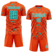 Load image into Gallery viewer, Custom Orange Aqua-White Abstract Network Crackle Sublimation Soccer Uniform Jersey
