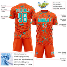 Load image into Gallery viewer, Custom Orange Aqua-White Abstract Network Crackle Sublimation Soccer Uniform Jersey
