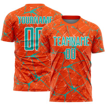 Load image into Gallery viewer, Custom Orange Aqua-White Abstract Network Crackle Sublimation Soccer Uniform Jersey
