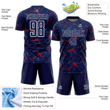 Load image into Gallery viewer, Custom Navy Red-White Abstract Network Crackle Sublimation Soccer Uniform Jersey
