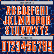 Load image into Gallery viewer, Custom Navy Orange-White Abstract Network Crackle Sublimation Soccer Uniform Jersey
