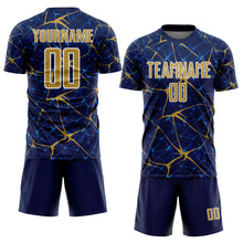 Load image into Gallery viewer, Custom Navy Old Gold-White Abstract Network Crackle Sublimation Soccer Uniform Jersey
