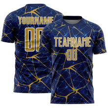 Load image into Gallery viewer, Custom Navy Old Gold-White Abstract Network Crackle Sublimation Soccer Uniform Jersey
