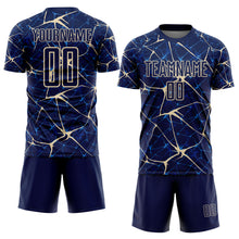 Load image into Gallery viewer, Custom Navy-Cream Abstract Network Crackle Sublimation Soccer Uniform Jersey
