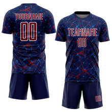 Laden Sie das Bild in den Galerie-Viewer, Custom Navy Crimson-White Abstract Network Crackle Sublimation Soccer Uniform Jersey

