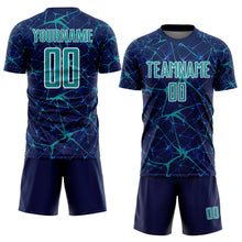 Load image into Gallery viewer, Custom Navy Teal-White Abstract Network Crackle Sublimation Soccer Uniform Jersey
