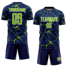 Загрузить изображение в средство просмотра галереи, Custom Navy Neon Green-White Abstract Network Crackle Sublimation Soccer Uniform Jersey
