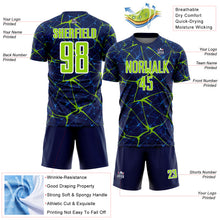 Загрузить изображение в средство просмотра галереи, Custom Navy Neon Green-White Abstract Network Crackle Sublimation Soccer Uniform Jersey
