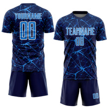 Laden Sie das Bild in den Galerie-Viewer, Custom Navy Powder Blue-White Abstract Network Crackle Sublimation Soccer Uniform Jersey
