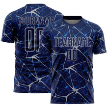 Load image into Gallery viewer, Custom Navy-Gray Abstract Network Crackle Sublimation Soccer Uniform Jersey
