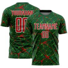 Load image into Gallery viewer, Custom Green Red-White Abstract Network Crackle Sublimation Soccer Uniform Jersey
