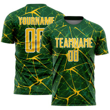 Load image into Gallery viewer, Custom Green Yellow-White Abstract Network Crackle Sublimation Soccer Uniform Jersey
