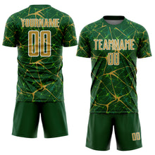 Load image into Gallery viewer, Custom Green Old Gold-White Abstract Network Crackle Sublimation Soccer Uniform Jersey
