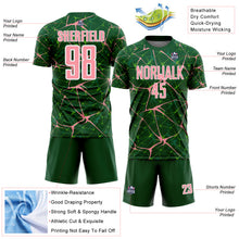 Laden Sie das Bild in den Galerie-Viewer, Custom Green Medium Pink-White Abstract Network Crackle Sublimation Soccer Uniform Jersey
