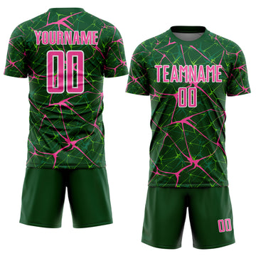 Custom Green Pink-White Abstract Network Crackle Sublimation Soccer Uniform Jersey