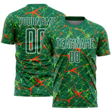 Загрузить изображение в средство просмотра галереи, Custom Kelly Green Orange-White Abstract Network Crackle Sublimation Soccer Uniform Jersey

