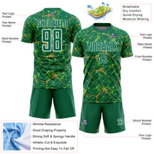 Загрузить изображение в средство просмотра галереи, Custom Kelly Green Old Gold-White Abstract Network Crackle Sublimation Soccer Uniform Jersey
