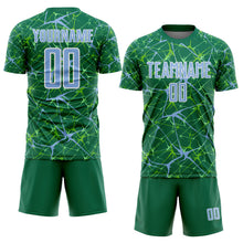Load image into Gallery viewer, Custom Kelly Green Light Blue-White Abstract Network Crackle Sublimation Soccer Uniform Jersey
