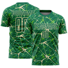 Загрузить изображение в средство просмотра галереи, Custom Kelly Green-Cream Abstract Network Crackle Sublimation Soccer Uniform Jersey
