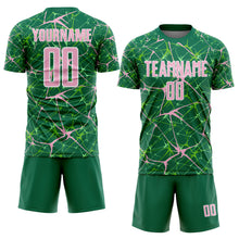 Load image into Gallery viewer, Custom Kelly Green Light Pink-White Abstract Network Crackle Sublimation Soccer Uniform Jersey
