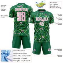 Load image into Gallery viewer, Custom Kelly Green Light Pink-White Abstract Network Crackle Sublimation Soccer Uniform Jersey
