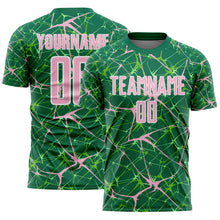 Load image into Gallery viewer, Custom Kelly Green Light Pink-White Abstract Network Crackle Sublimation Soccer Uniform Jersey
