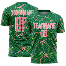 Load image into Gallery viewer, Custom Kelly Green Medium Pink-White Abstract Network Crackle Sublimation Soccer Uniform Jersey
