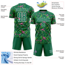 Загрузить изображение в средство просмотра галереи, Custom Kelly Green Pink-White Abstract Network Crackle Sublimation Soccer Uniform Jersey

