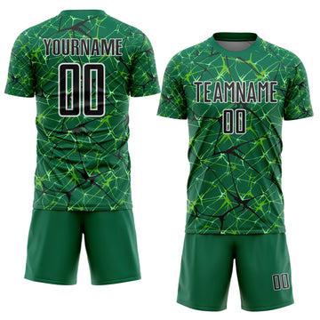 Custom Kelly Green Black-White Abstract Network Crackle Sublimation Soccer Uniform Jersey