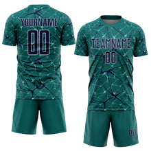 Load image into Gallery viewer, Custom Teal Navy-Gray Abstract Network Crackle Sublimation Soccer Uniform Jersey
