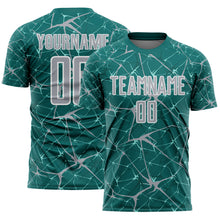 Laden Sie das Bild in den Galerie-Viewer, Custom Teal Gray-White Abstract Network Crackle Sublimation Soccer Uniform Jersey
