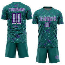 Laden Sie das Bild in den Galerie-Viewer, Custom Teal Purple-White Abstract Network Crackle Sublimation Soccer Uniform Jersey
