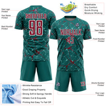Laden Sie das Bild in den Galerie-Viewer, Custom Teal Crimson-White Abstract Network Crackle Sublimation Soccer Uniform Jersey
