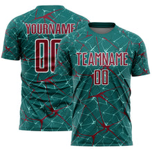 Laden Sie das Bild in den Galerie-Viewer, Custom Teal Crimson-White Abstract Network Crackle Sublimation Soccer Uniform Jersey
