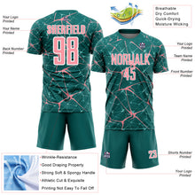 Load image into Gallery viewer, Custom Teal Medium Pink-White Abstract Network Crackle Sublimation Soccer Uniform Jersey
