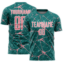 Load image into Gallery viewer, Custom Teal Medium Pink-White Abstract Network Crackle Sublimation Soccer Uniform Jersey
