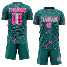 Charger l'image dans la galerie, Custom Teal Pink-White Abstract Network Crackle Sublimation Soccer Uniform Jersey
