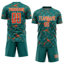 Load image into Gallery viewer, Custom Teal Orange-White Abstract Network Crackle Sublimation Soccer Uniform Jersey
