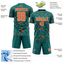 Load image into Gallery viewer, Custom Teal Orange-White Abstract Network Crackle Sublimation Soccer Uniform Jersey

