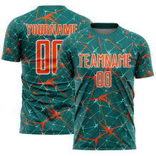 Load image into Gallery viewer, Custom Teal Orange-White Abstract Network Crackle Sublimation Soccer Uniform Jersey
