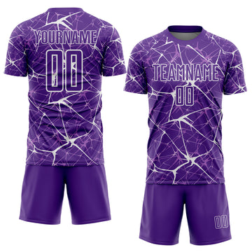 Custom Purple-White Abstract Network Crackle Sublimation Soccer Uniform Jersey