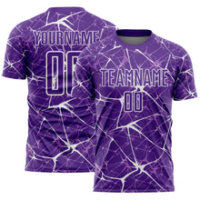Load image into Gallery viewer, Custom Purple-White Abstract Network Crackle Sublimation Soccer Uniform Jersey
