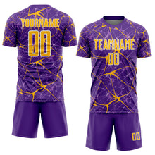 Load image into Gallery viewer, Custom Purple Gold-White Abstract Network Crackle Sublimation Soccer Uniform Jersey
