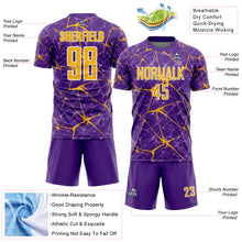 Load image into Gallery viewer, Custom Purple Gold-White Abstract Network Crackle Sublimation Soccer Uniform Jersey
