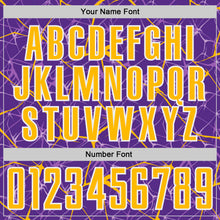 Load image into Gallery viewer, Custom Purple Gold-White Abstract Network Crackle Sublimation Soccer Uniform Jersey
