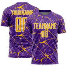 Load image into Gallery viewer, Custom Purple Gold-White Abstract Network Crackle Sublimation Soccer Uniform Jersey
